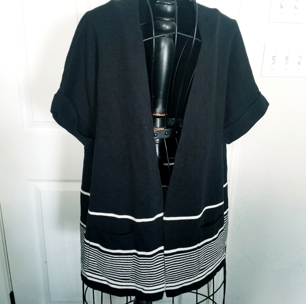Talbots 1X sweater cardigan black white stripe